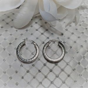 Sterling Silver Greek Key Design Hoop Earrings